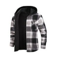 thumbnail image 1 of dGslk Men Hooded Plaid Flannel Shirt Jacket Button Down Long Sleeve Warm Sherpa Lined Outerwear Casual Workwear Light Gray M, 1 of 2