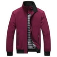 thumbnail image 1 of dGslk Men Lightweight Stand Collar Casual Jacket Windproof Bomber Jacket with Zipper Closure and Plaid Lining for Daily Wear Wine M, 1 of 2