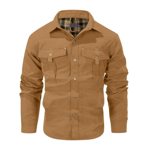 dGslk Men Long Sleeve Button Down Shirt Casual Workwear Style with Dual Chest Pockets Durable Fabric Comfortable Fit Classic Design for Everyday Use Earthy Yellow XL