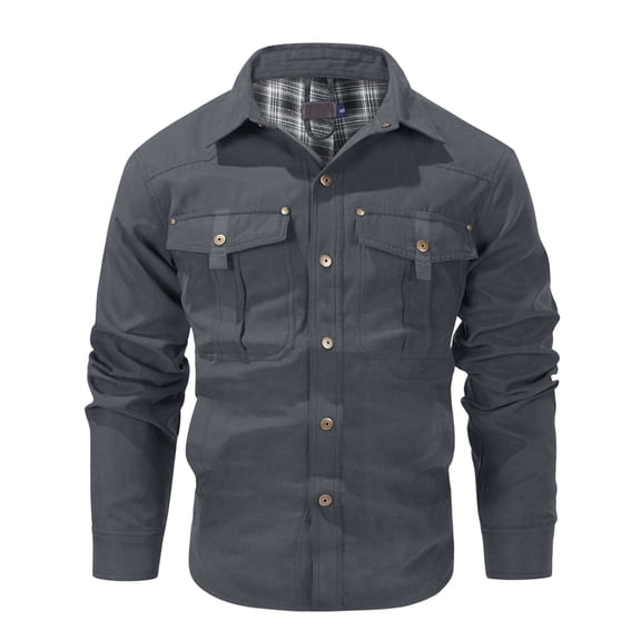 dGslk Men Long Sleeve Button Down Shirt Casual Workwear Style with Dual Chest Pockets Durable Fabric Comfortable Fit Classic Design for Everyday Use Gray S