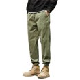 thumbnail image 1 of dGslk Men's Casual Drawstring Jogger Pants Elastic Waist Lightweight Tapered Fit Ankle Cuff Trousers with Pockets Suitable for Daily Wear Army Green L, 1 of 2