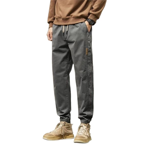 dGslk Men's Casual Drawstring Jogger Pants Elastic Waist Lightweight Tapered Fit Ankle Cuff Trousers with Pockets Suitable for Daily Wear Dark Gray L