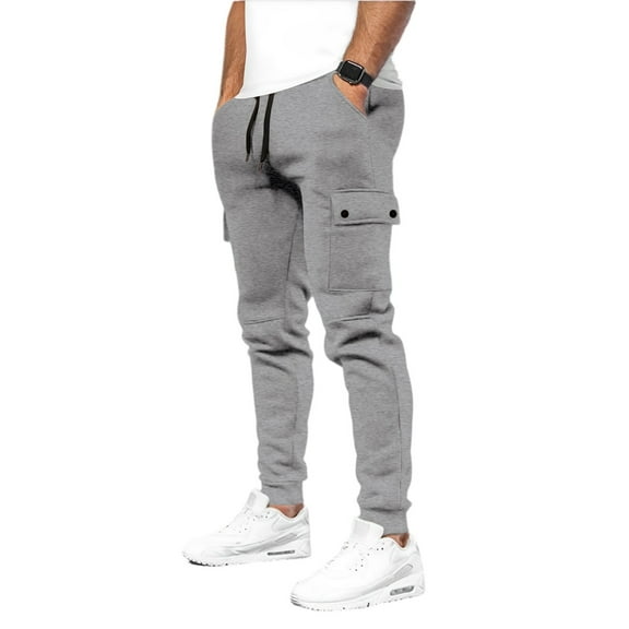 dGslk Men's Casual Loose Multi-pocket Fitness Sportswear Pants Light Gray M