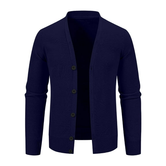 dGslk Men's Classic Knit Cardigan Long Sleeve Button Down V-Neck Lightweight Soft Sweater for Casual Business Wear Navy 3XL