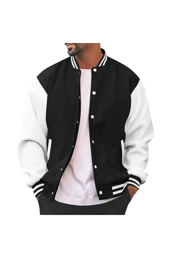 Men's Classic Varsity Baseball Jacket, Red and White Letterman Bomber, Casual Sportswear, Button Closure, Comfortable Fit Black L