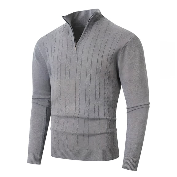 dGslk Men's Fashion Trend Knitted Sweater With Half Zipper And Hood, Casual Base Layer Dark Gray XL