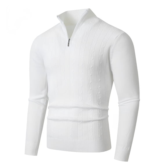 dGslk Men's Fashion Trend Knitted Sweater With Half Zipper And Hood, Casual Base Layer White XL
