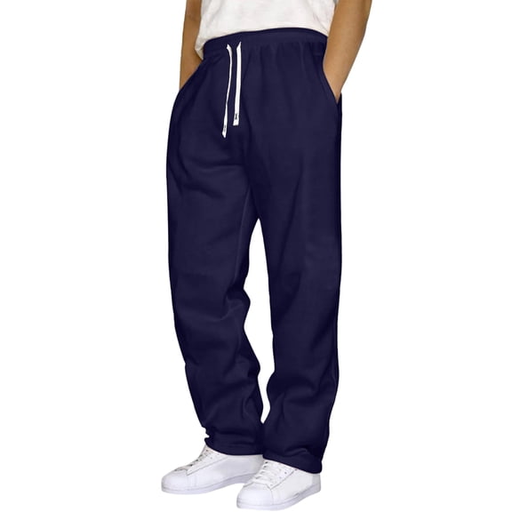 dGslk Men's Fleece Lined Sweatpants Warm Winter Joggers Athletic Drawstring Waist Casual Loose Fit Trousers for Outdoor Indoor Use Navy 2XL