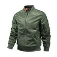 thumbnail image 1 of dGslk Men's Lightweight Bomber Jacket Casual Zip Up Windproof Outerwear Classic Stand Collar Flight Jacket Army Green L, 1 of 2