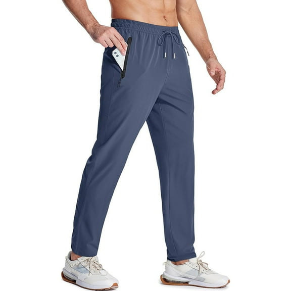 dGslk Men's Lightweight Jogger Pants with Zipper Pockets Athletic Workout Track Pants for Running Training Yoga Gym Blue XL