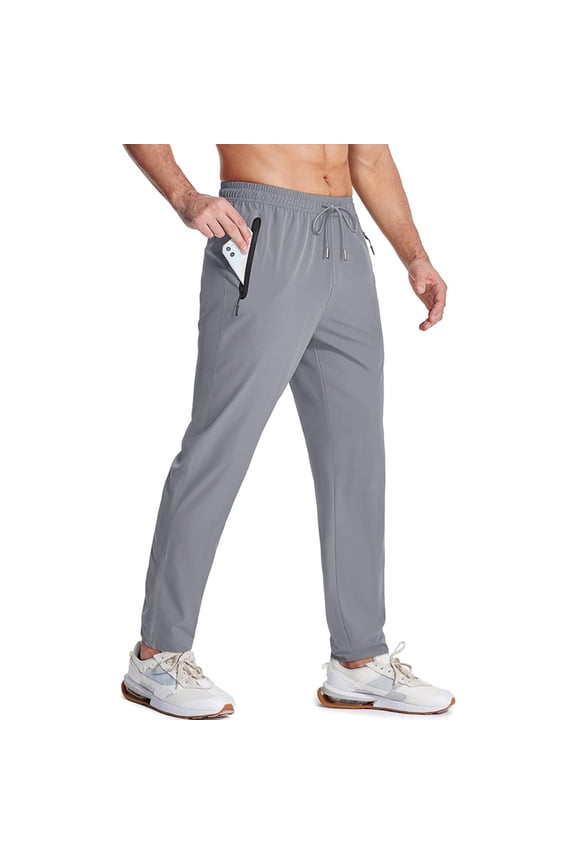 Men's Lightweight Jogger Pants with Zipper Pockets Athletic Workout Track Pants for Running Training Yoga Gym Light Gray M