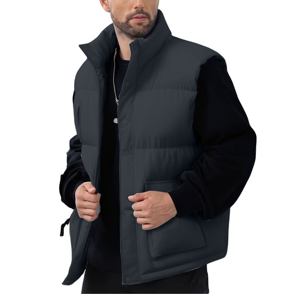 dGslk Men’s Lightweight Sleeveless Puffer Vest Stand Collar Zipper Closure Outdoor Warm Quilted Gilet with Pockets for Winter Black L