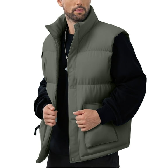 dGslk Men’s Lightweight Sleeveless Puffer Vest Stand Collar Zipper Closure Outdoor Warm Quilted Gilet with Pockets for Winter Green 3XL