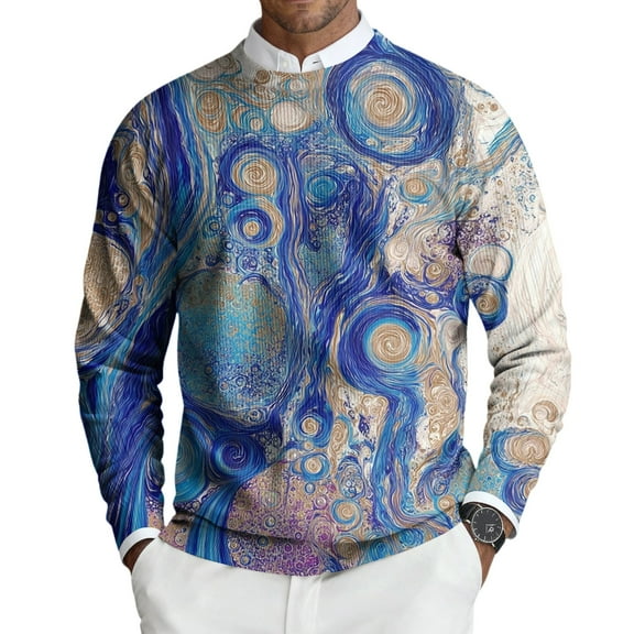 dGslk Men’s Long Sleeve Crewneck Pullover with Geometric Paisley Print Casual Classic Fit Lightweight Top Shirt Royal Blue L