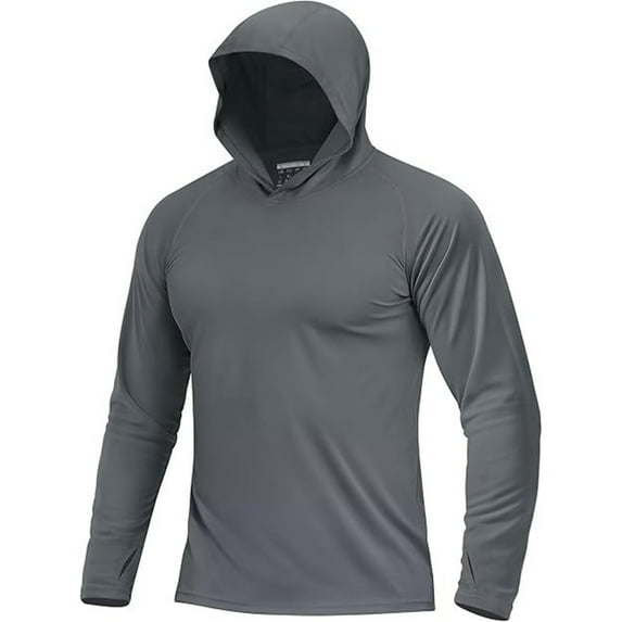 dGslk Men's Long Sleeve Hooded Shirt Lightweight UV Protection Sun Hoodie Athletic Workout Running Top for Outdoor Activities Dark Gray L