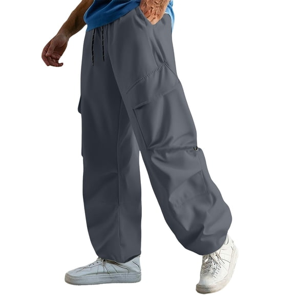 dGslk Men's Loose Fit Cargo Pants with Drawstring Waist Multiple Pockets Adjustable Casual Trousers for Daily Wear Outdoor Activities Gray 2XL