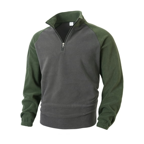dGslk Men's Outdoor Casual Sports Fleece-Lined Warm Stand-Up Collar Pullover Color-Blocked Zipper Hoodie Army Green L