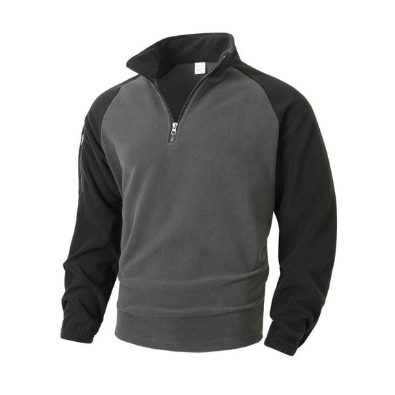 dGslk Men's Outdoor Casual Sports Fleece-Lined Warm Stand-Up Collar Pullover Color-Blocked Zipper Hoodie Gray L