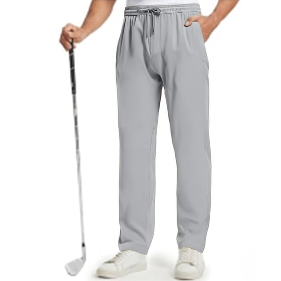 dGslk Men's Solid-Color Golf Casual Pants - Straight-Leg Loose Fit For Fitness, Hiking, Trekking, And Camping Light Gray 2XL