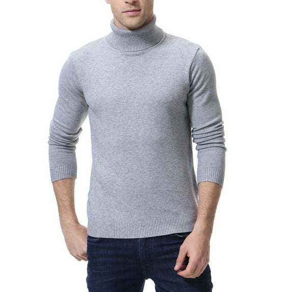 dGslk Men's Solid Color Long Sleeve T-Shirt Undershirt Slim Fit High Neck Warm Top Light Gray L