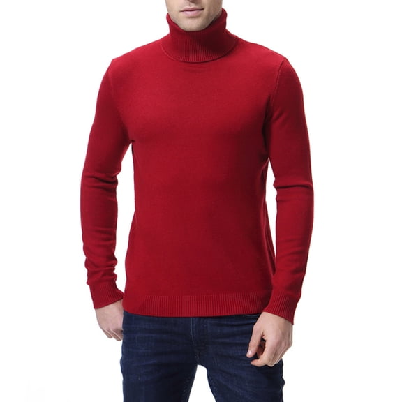 dGslk Men's Solid Color Long Sleeve T-Shirt Undershirt Slim Fit High Neck Warm Top Red 2XL