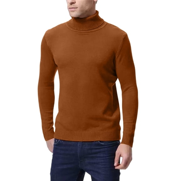 dGslk Men's Solid Color Long Sleeve T-Shirt Undershirt Slim Fit High Neck Warm Top Yellow L