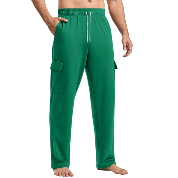 dGslk Mens Casual Loose Fit Cargo Sweatpants with Drawstring Waist and Side Pockets Comfortable Lounge Pants for Home Gym Outdoor Activities Dark Green M