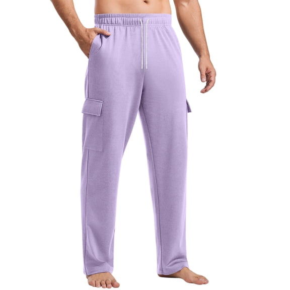 dGslk Mens Casual Loose Fit Cargo Sweatpants with Adjustable Drawstring Waist and Multiple Pockets for Comfort Home Gym Yoga Lounge Light Purple 3XL
