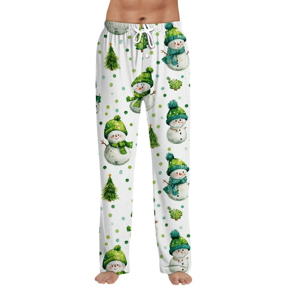 dGslk Mens Christmas Pajama Pants Santa Hat Print Soft Elastic Waist Sleepwear Lounge Trousers Holiday Relaxed Fit Green B S
