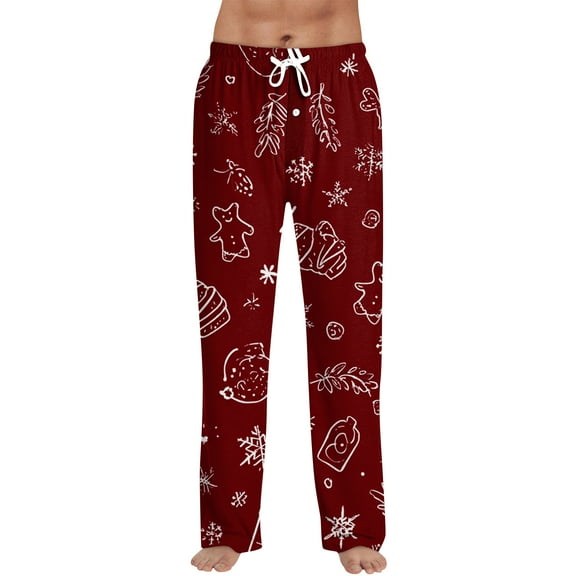 dGslk Mens Christmas Pajama Pants Santa Hat Print Soft Elastic Waist Sleepwear Lounge Trousers Holiday Relaxed Fit Vermilion F 2XL