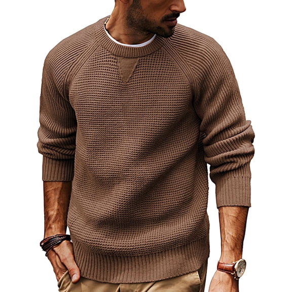 dGslk Mens Classic Crew Neck Knit Sweater Long Sleeve Pullover Lightweight Casual Slim Fit Soft Warm Jumper for Autumn Winter Spring Coffee XL