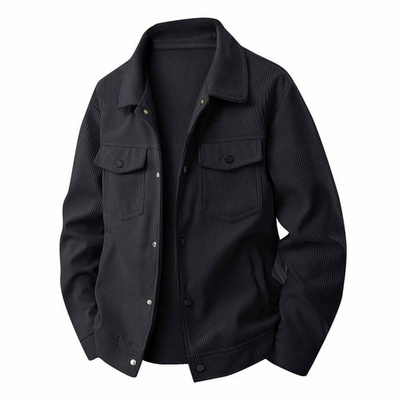 dGslk Mens Corduroy Jacket Classic Fit Button Down Casual Outerwear Lightweight Long Sleeve Shirt Jacket for Everyday Wear Black