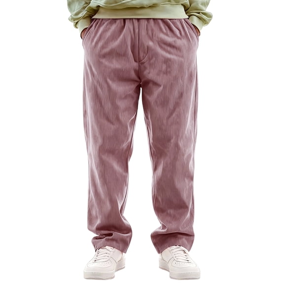 dGslk Mens Corduroy Trousers Casual Relaxed Fit Elastic Waistband Drawstring Pants with Pockets Comfortable Daily Wear Pink M
