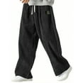 thumbnail image 1 of dGslk Mens Corduroy Wide Leg Pants Loose Fit Drawstring Waist Casual Trousers Comfortable Relaxed Fit Streetwear Joggers for Daily Wear Black L, 1 of 1