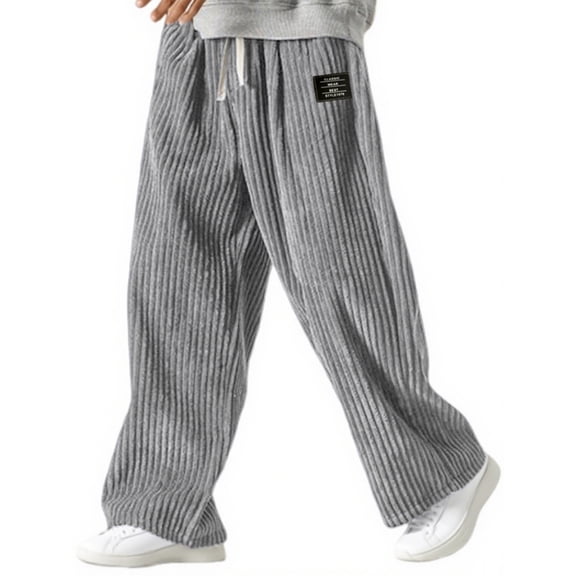 dGslk Mens Corduroy Wide Leg Pants Loose Fit Drawstring Waist Casual Trousers Comfortable Relaxed Fit Streetwear Joggers for Daily Wear Gray XL