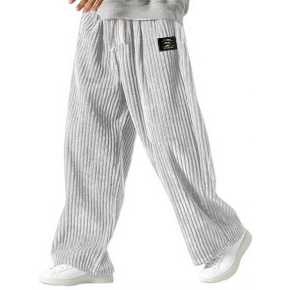 dGslk Mens Corduroy Wide Leg Pants Loose Fit Drawstring Waist Casual Trousers Comfortable Relaxed Fit Streetwear Joggers for Daily Wear White L