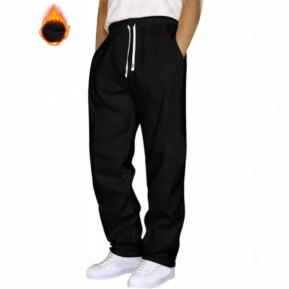 dGslk Mens Fleece Sweatpants Loose Fit Drawstring Waist Warm Joggers with Pockets Soft Athletic Trousers for Casual Wear Black M