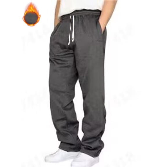 dGslk Mens Fleece Sweatpants Loose Fit Drawstring Waist Warm Joggers with Pockets Soft Athletic Trousers for Casual Wear Dark Gray S