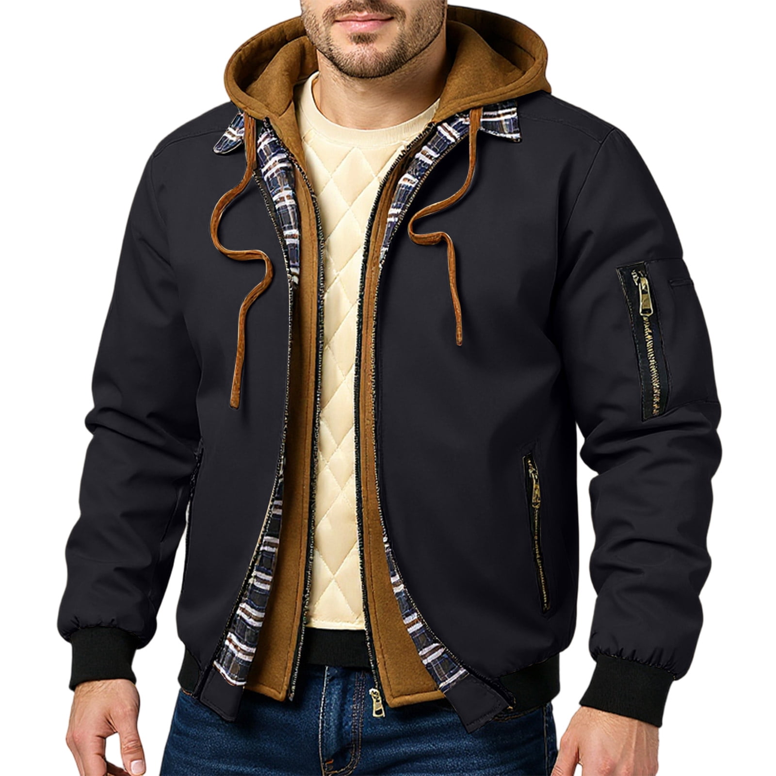 Men's Casual Zip-up Bomber Jacket with Pockets