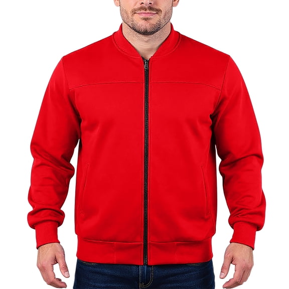 dGslk Mens Lightweight Full Zip Bomber Jacket Casual Stand Collar Long Sleeve Windbreaker Comfortable Fit Outerwear Coat Red L