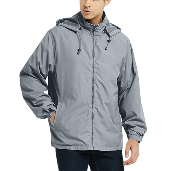 dGslk Mens Lightweight Waterproof Hooded Windbreaker Jacket with Adjustable Drawstring and Zipper Closure for Outdoor Activities and Travel Dark Gray S