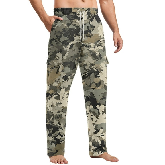 dGslk Mens Loose Fit Camouflage Print Lounge Pants Comfortable Drawstring Waist Pajama Trousers for Home and Casual Wear Army Green M