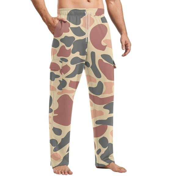 dGslk Mens Loose Fit Camouflage Print Lounge Pants Comfortable Drawstring Waist Pajama Trousers for Home and Casual Wear Watermelon Red 2XL
