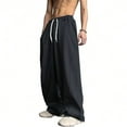 thumbnail image 1 of dGslk Mens Loose Fit Wide Leg Drawstring Waist Casual Baggy Pants Comfortable Lightweight Trousers for Everyday Wear Black L, 1 of 1