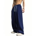 thumbnail image 1 of dGslk Mens Loose Fit Wide Leg Drawstring Waist Casual Baggy Pants Comfortable Lightweight Trousers for Everyday Wear Dark Blue M, 1 of 1