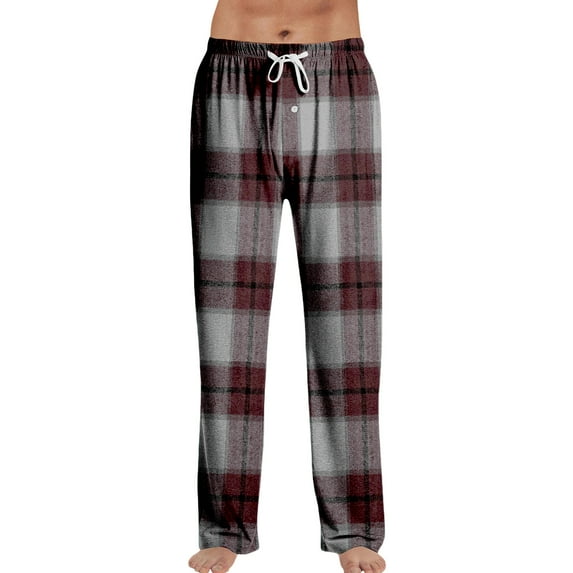 dGslk Mens Plaid Pajama Pants Soft Lightweight Sleepwear Lounge Pants with Adjustable Drawstring Waist for Comfort Fit Wine S