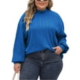 thumbnail image 1 of dGslk Plus Size Womens Long Sleeve Knitted Pullover Sweater Loose Fit Crewneck Ribbed Casual Top for Autumn Winter Fashion Royal Blue 2XL, 1 of 4
