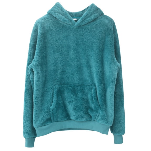 dGslk Plush Fleece Pullover Hoodie for Women and Men Soft Sherpa Long Sleeve Warm Hooded Sweatshirt with Pocket Light Blue XL