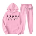thumbnail image 1 of dGslk Red Hooded Sweatshirt and Sweatpants Set, STRONGER THAN THE STORM Motivational Print, Unisex Casual Tracksuit, Soft Fleece, Comfortable Loungewear for Men and Women Pink XL, 1 of 4
