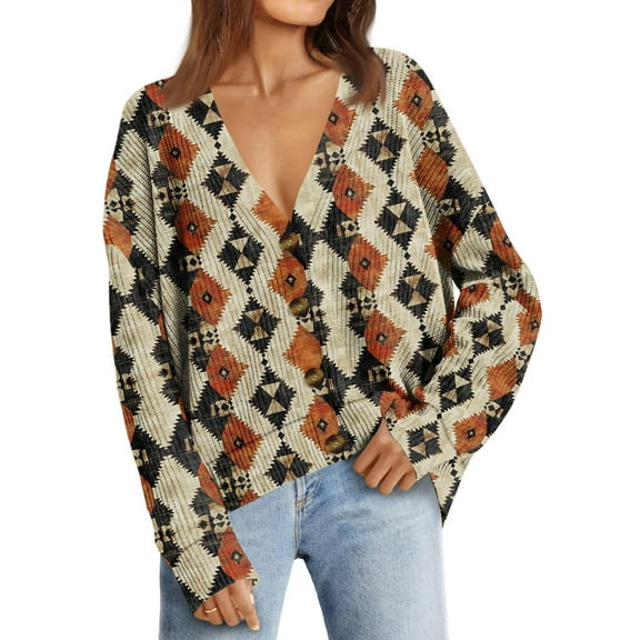 dGslk Women Button Down Knit Cardigan Sweater with V Neck Long Sleeves Soft Lightweight Casual Loose Fit Top for Fall Winter Ginger L